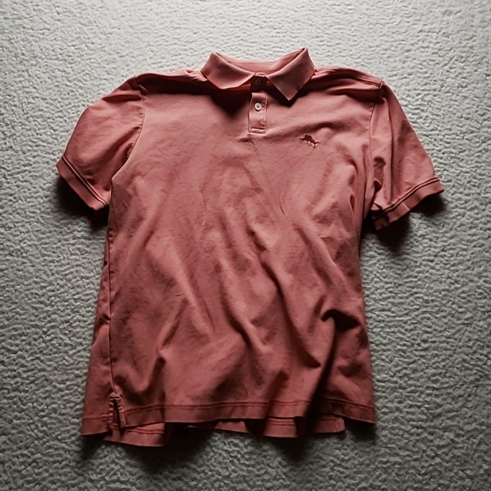 Tommy Bahama Polo Shirt Mens Small Pink‎ Solid Short Sleeve Knit Marlin Logo